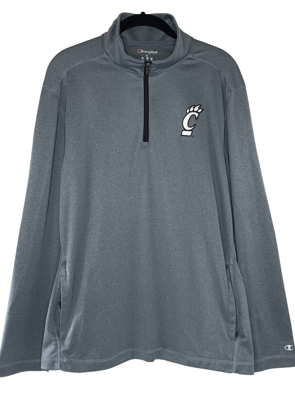 CINCINNATI BEARCAT 1/4 zip Pullover Large Grey CHAMPION Long Sleeve Pockets GUC